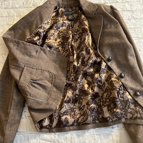 BANANA REPUBLIC FACTORY WOOL BLEND (2007) BROWN PLAID FITTED BLAZER SIZE 2 - Picture 10 of 10